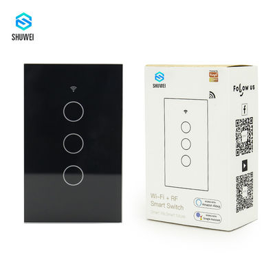 OEM 110V American Black Touch 3 Gang 3 Way Smart Switch Điều khiển bằng giọng nói TuyaAPP Alexa Google Home